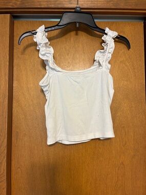 Ruffled Strap White Crop Tank Top